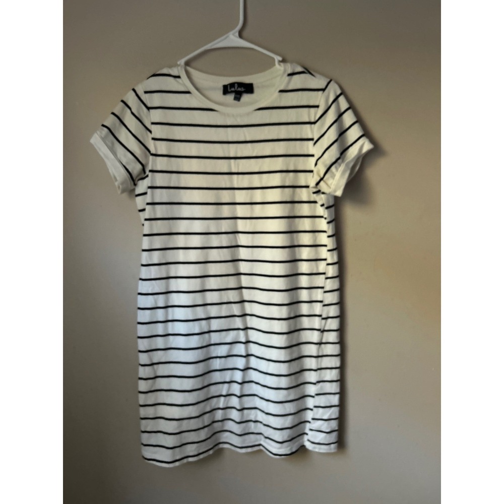 Lulus White and Black Striped Dress Womens XXS Shortโ Sleeve Preppy Classic